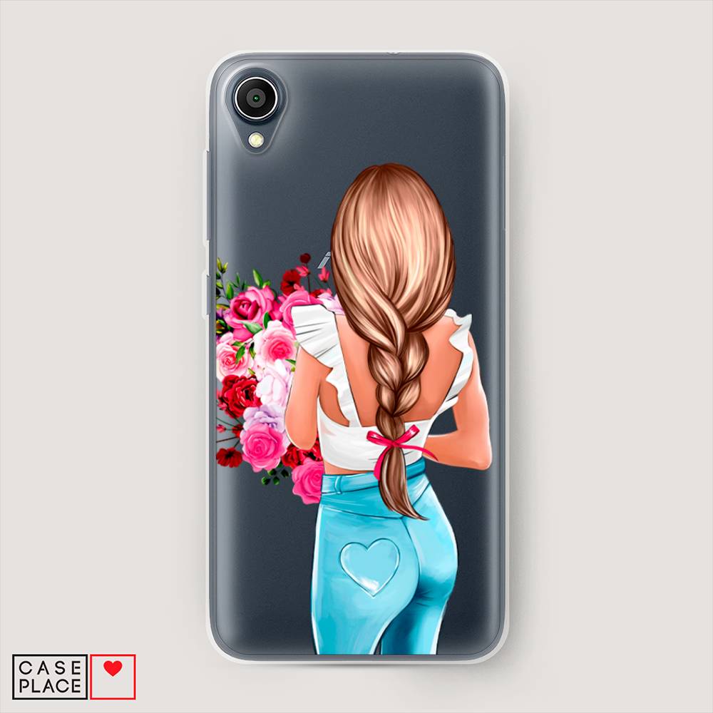 

Чехол на Asus ZenFone Live L1 ZA550KL "Девушка с цветами", Коричневый;розовый;голубой, 43650-6