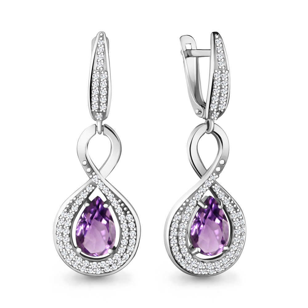 

Серьги из серебра с аметистом\фианитом Aquamarine Aquamarine 4449704А_925_р, 4449704А_925_р