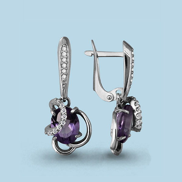 

Серьги из серебра с аметистом\фианитом Aquamarine Aquamarine 4449604А_925_р, 4449604А_925_р