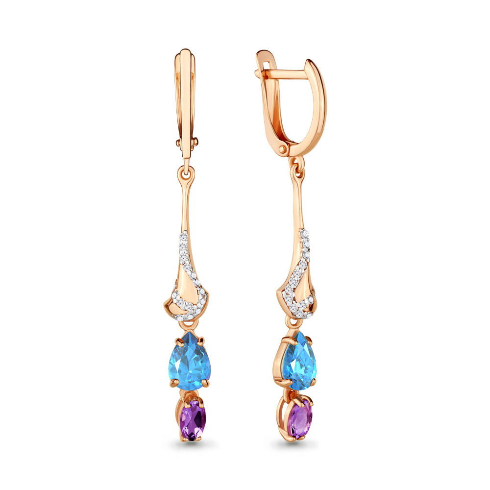 

Серьги из серебра с топазом\аметистом\фианитом Aquamarine Aquamarine 4449230А_925_з, 4449230А_925_з