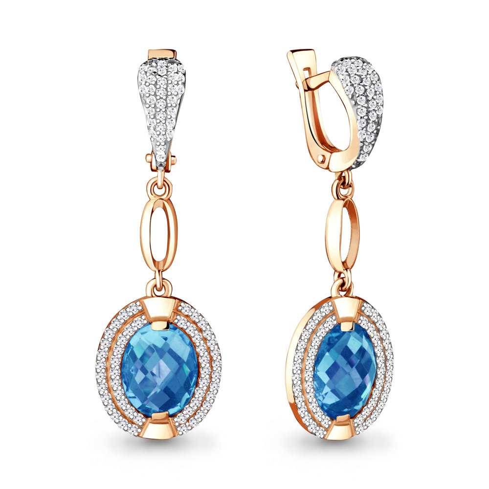 

Серьги из красного золота с топазом\фианитом Aquamarine Aquamarine 4442905А_585_кз, 4442905А_585_кз