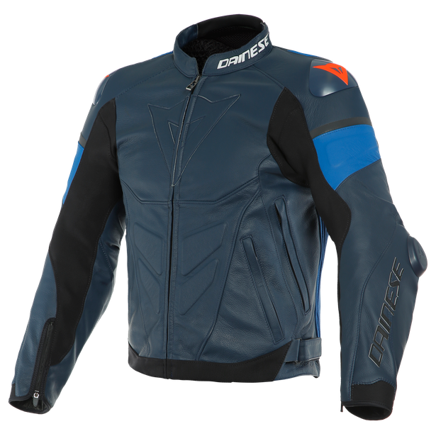 Куртка кожаная Dainese SUPER RACE Black-Iris/Light-Blue/Fluo-Red (р.52)