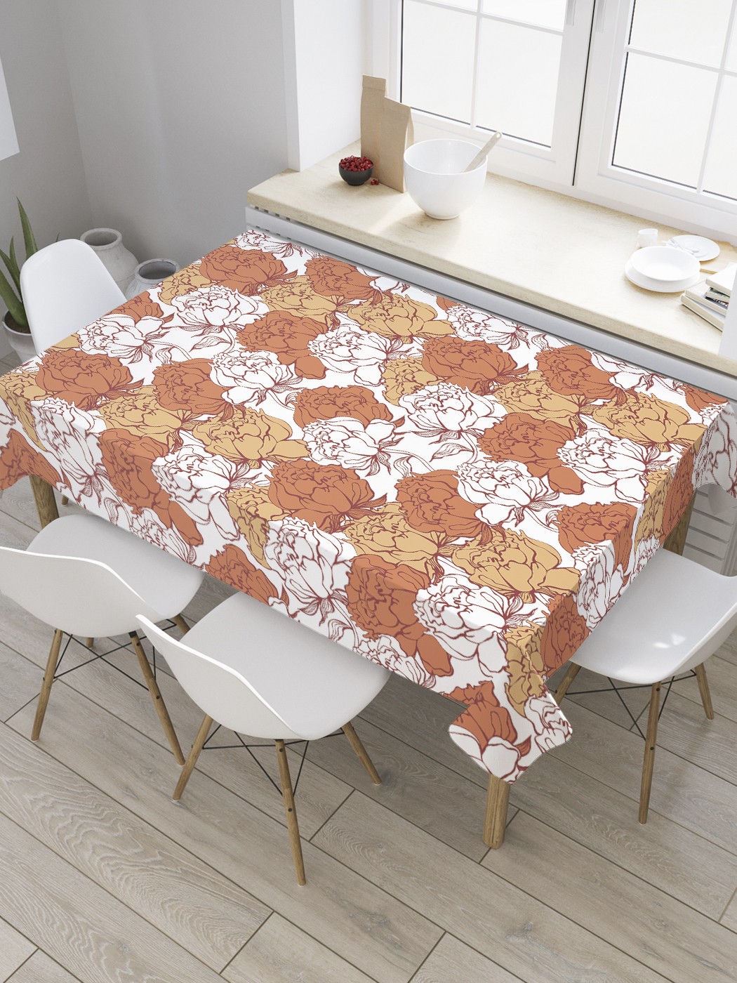 

Скатерть прямоугольная JoyArty "Рынок роз" из сатена, 180x145 см, Оранжевый, Рынок роз