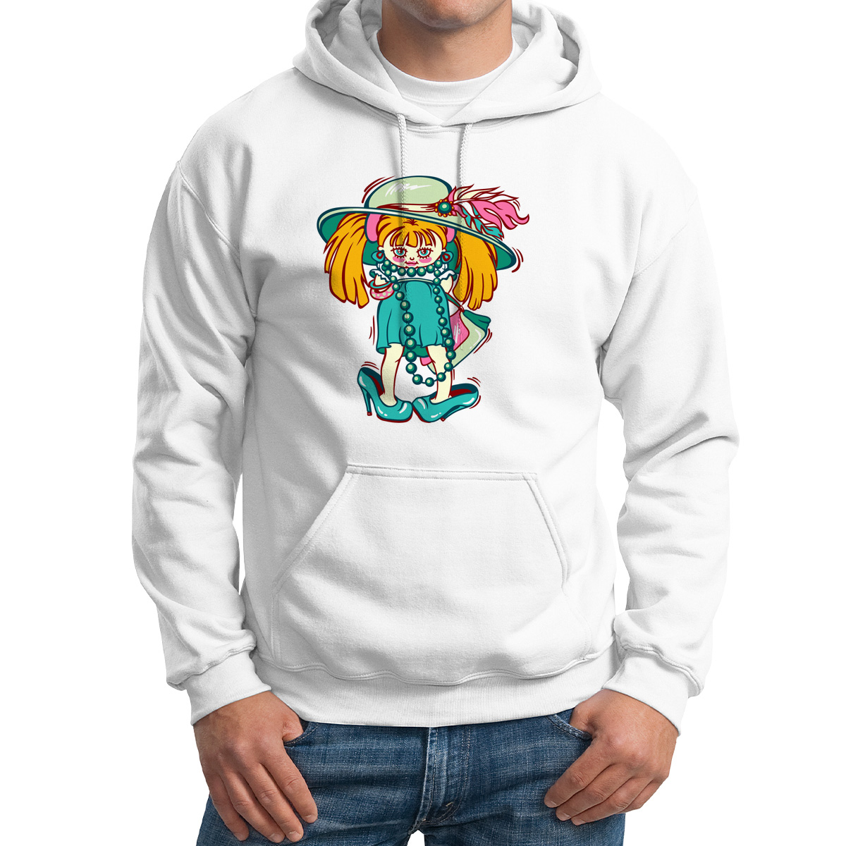 

Худи унисекс CoolPodarok Иллюстрация Модница белое 42 RU, Белый, M0151459