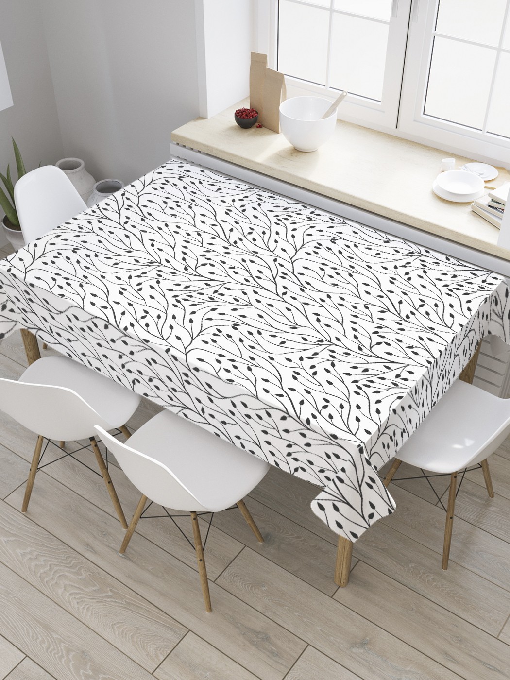 

Скатерть прямоугольная JoyArty "По листочку на ветке" из сатена, 180x145 см, Белый, По листочку на ветке
