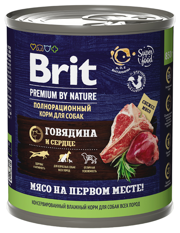 

Влажный корм для собак Brit Premium By Nature, с говядиной и сердцем, 850 гр, 6 шт