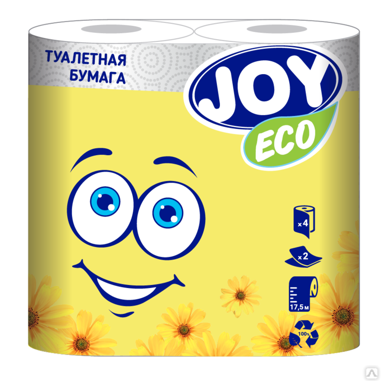 фото Бумага туалетная joy eco 2-слойная желтая 4 рулона в упаковке