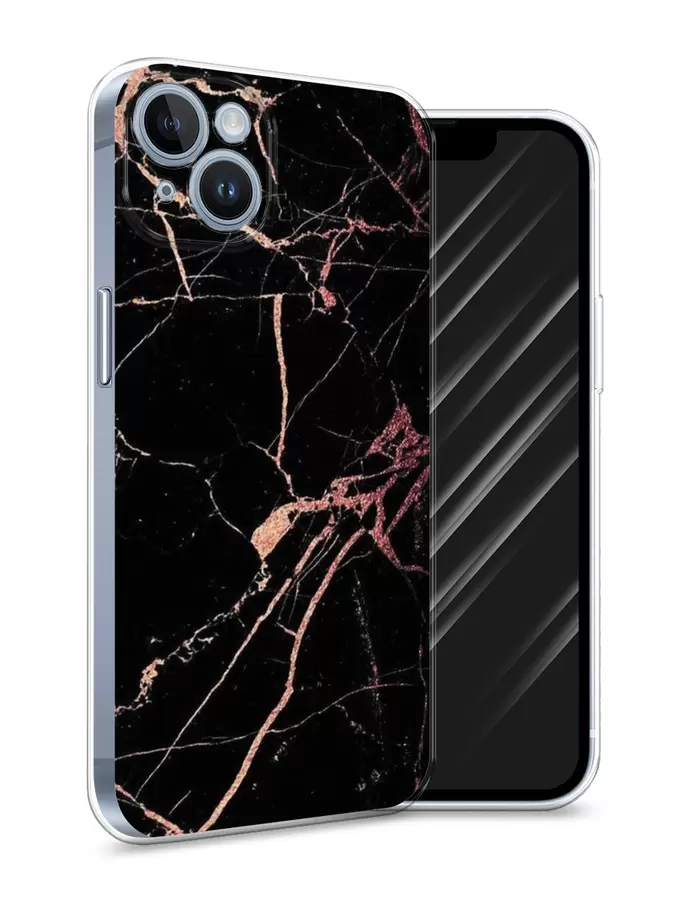 

Силиконовый чехол Awog "Мрамор розовое золото" для Apple iPhone 14, Черный, 15150-3
