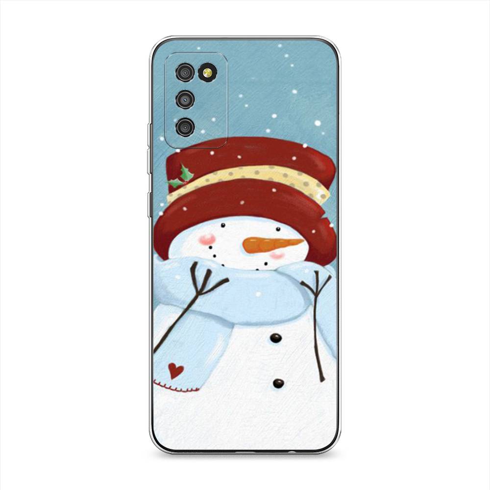 

Чехол на Samsung Galaxy A02s "Застенчивый снеговик", Голубой;белый;красный, 2102350-5