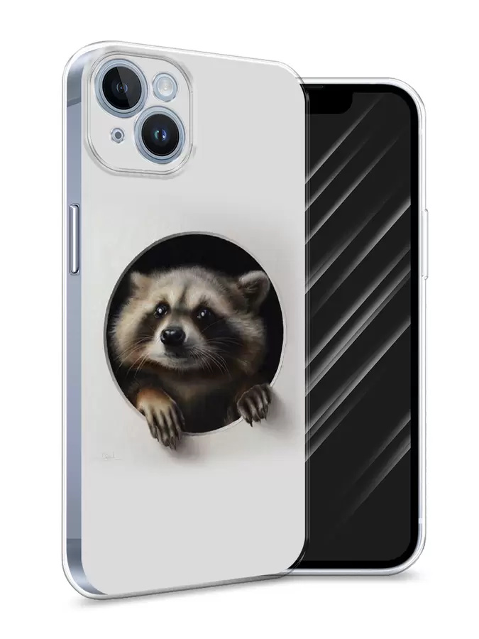 

Силиконовый чехол Awog "Любопытный енот" для Apple iPhone 14, Белый, 15150-1