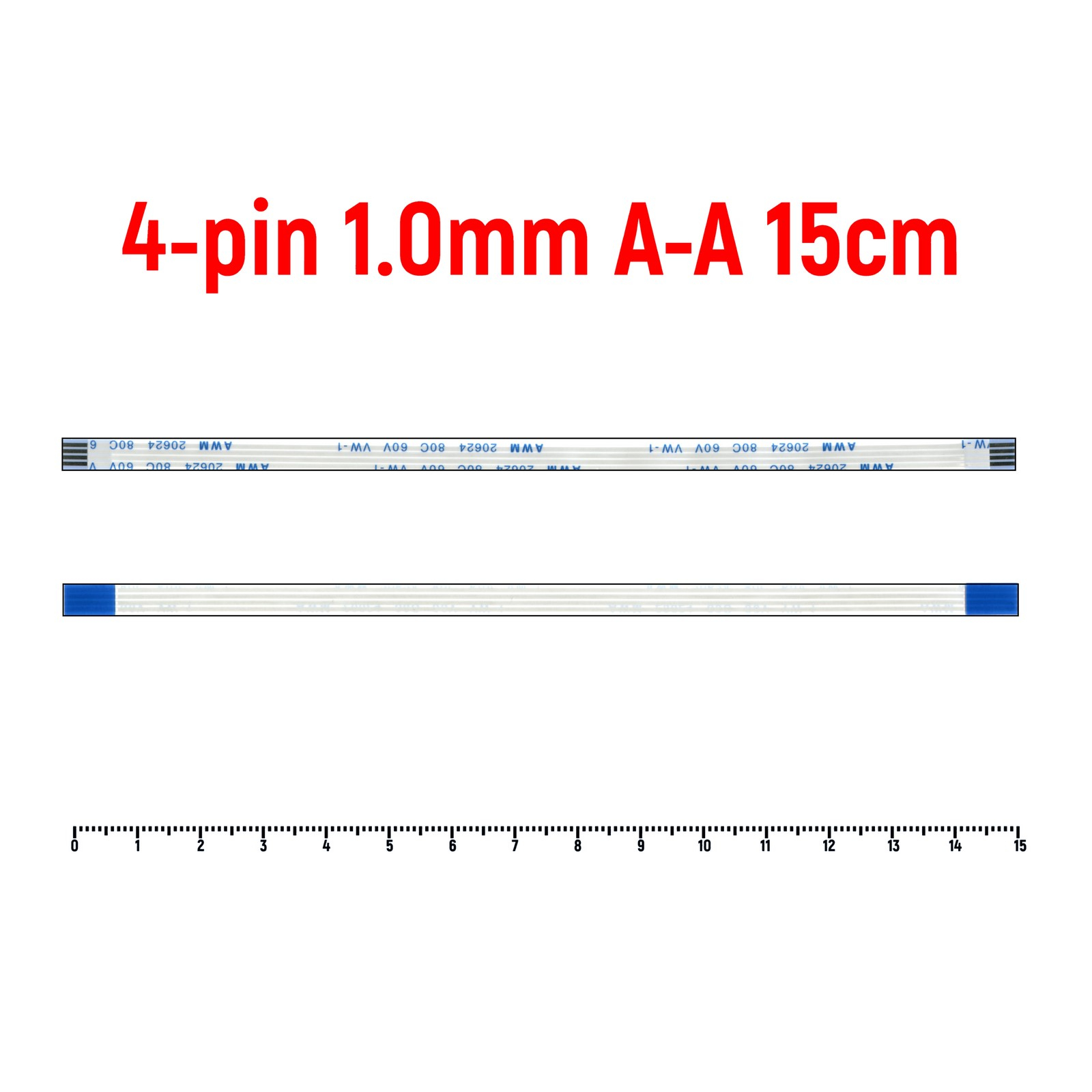 

Шлейф FFC 4-pin Шаг 1.0mm Длина 15cm Прямой A-A AWM 20624 80C 60V VW-1