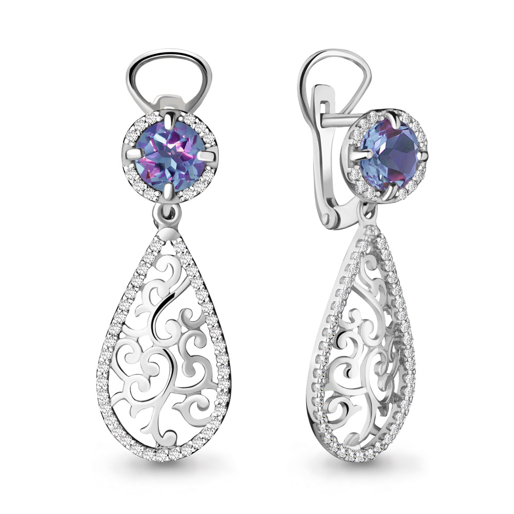 

Серьги из серебра с алекситом искусственным\фианитом Aquamarine Aquamarine 4437125А_925_р, 4437125А_925_р