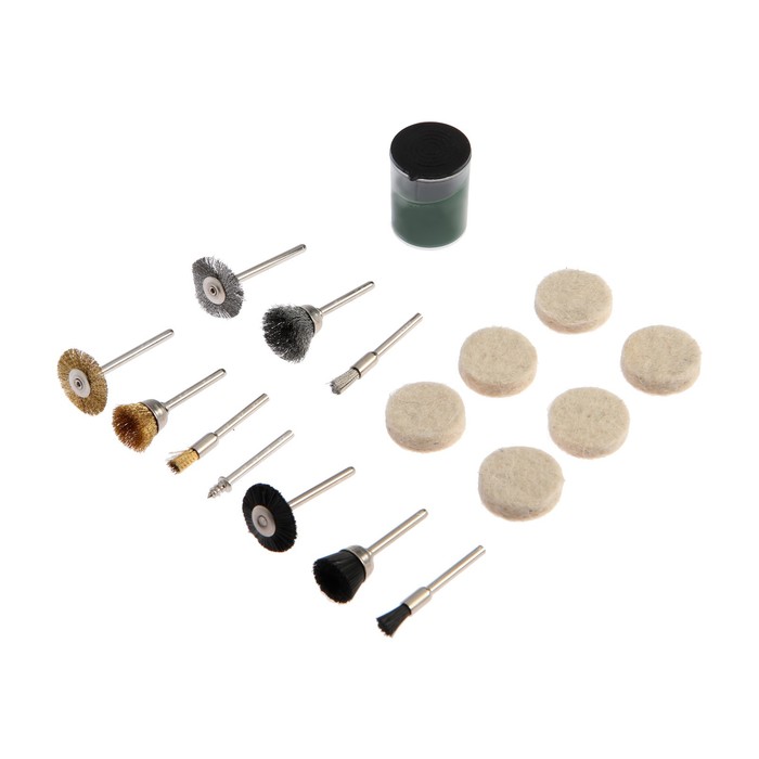 Набор мини-насадок для гравера ТУНДРА, щетки, полировальные круги, паста, 3.2 мм, 17 шт. мини отрезные круги fit