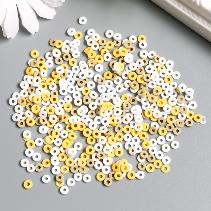 фото Бусины для творчества pvc "колечки бело-жёлтые" набор ? 330 шт 0,1х0,4х0,4 см арт узор