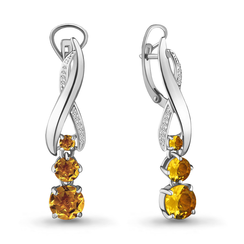 

Серьги из серебра с цитрином\фианитом Aquamarine Aquamarine 4431606А_925_р, 4431606А_925_р