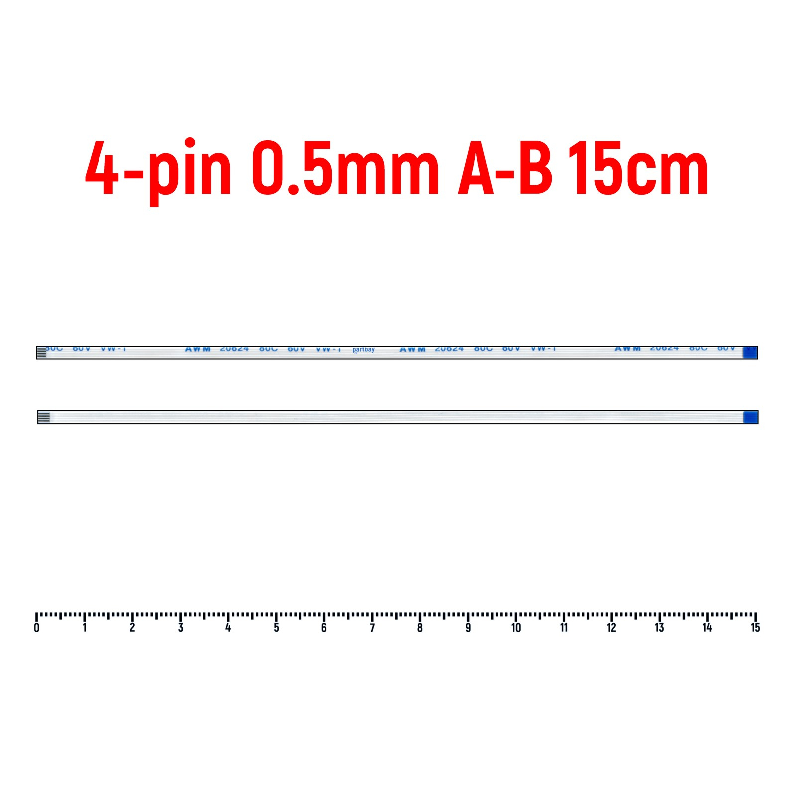 

Шлейф FFC 4-pin Шаг 0.5mm Длина 15cm Обратный A-B AWM 20624 80C 60V VW-1