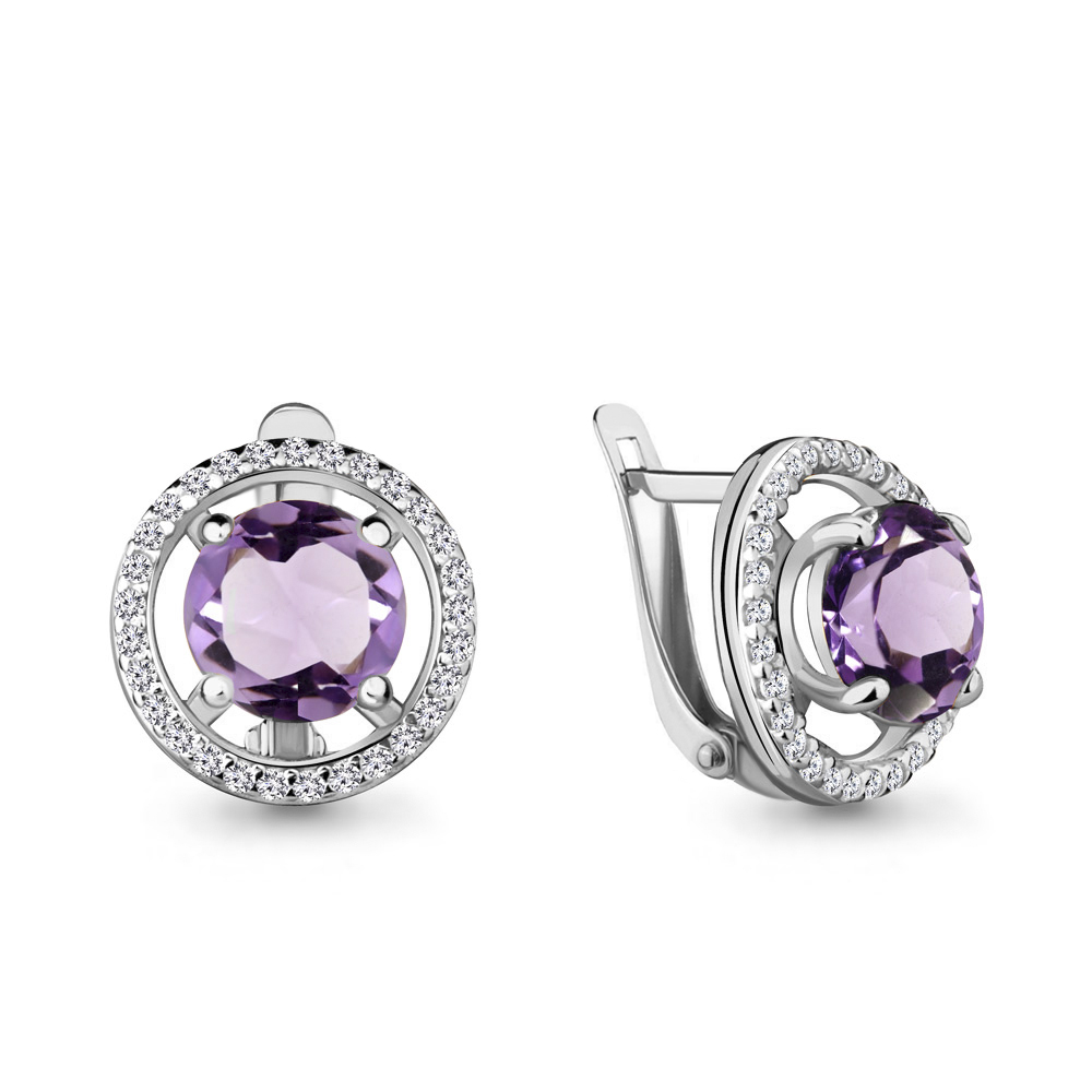 

Серьги из серебра с аметистом\фианитом Aquamarine Aquamarine 4424504А_925_р, 4424504А_925_р