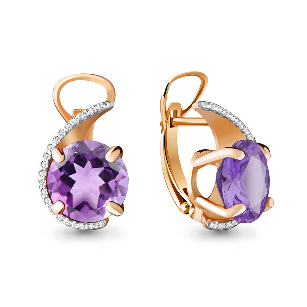 

Серьги из серебра с аметистом\фианитом Aquamarine Aquamarine 4422104А_925_з, 4422104А_925_з