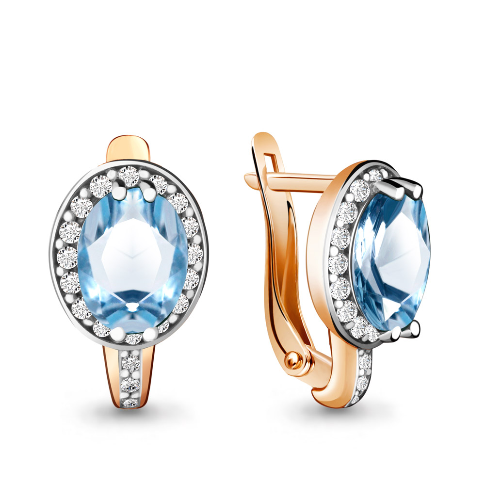 

Серьги из серебра с топазом\фианитом Aquamarine Aquamarine 4413705А_925_з, 4413705А_925_з