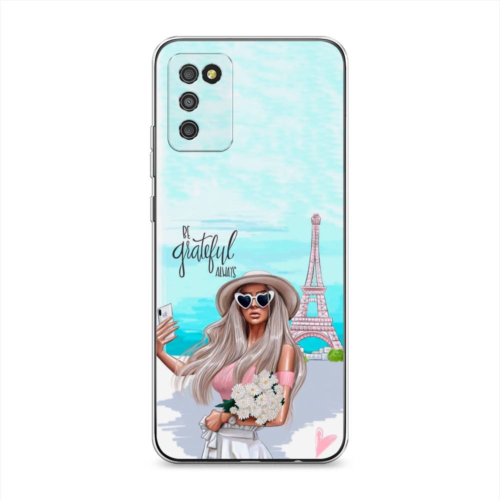

Чехол на Samsung Galaxy A02s "Селфи Париж", Голубой;бежевый, 2102350-6