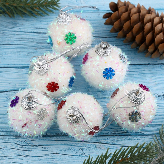 

Шар на ель Зимнее волшебство Пушинка с цветочками Р00012810 6 шт. белый, Пушинка с цветочками