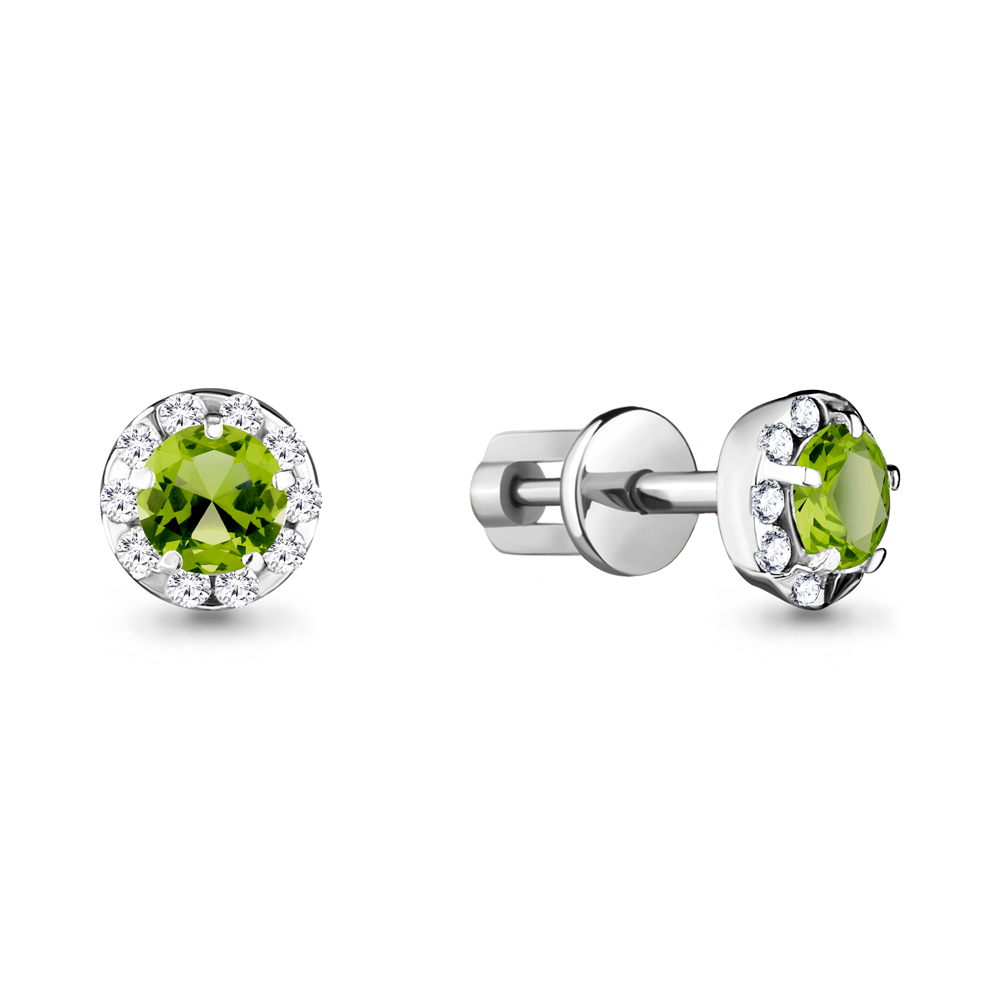 

Серьги из серебра с хризолитом\фианитом Aquamarine Aquamarine 4408507А_925_р, 4408507А_925_р