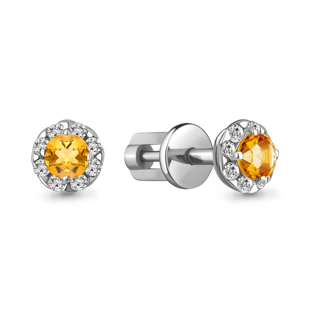 

Серьги из серебра с цитрином\фианитом Aquamarine Aquamarine 4407506А_925_р, 4407506А_925_р