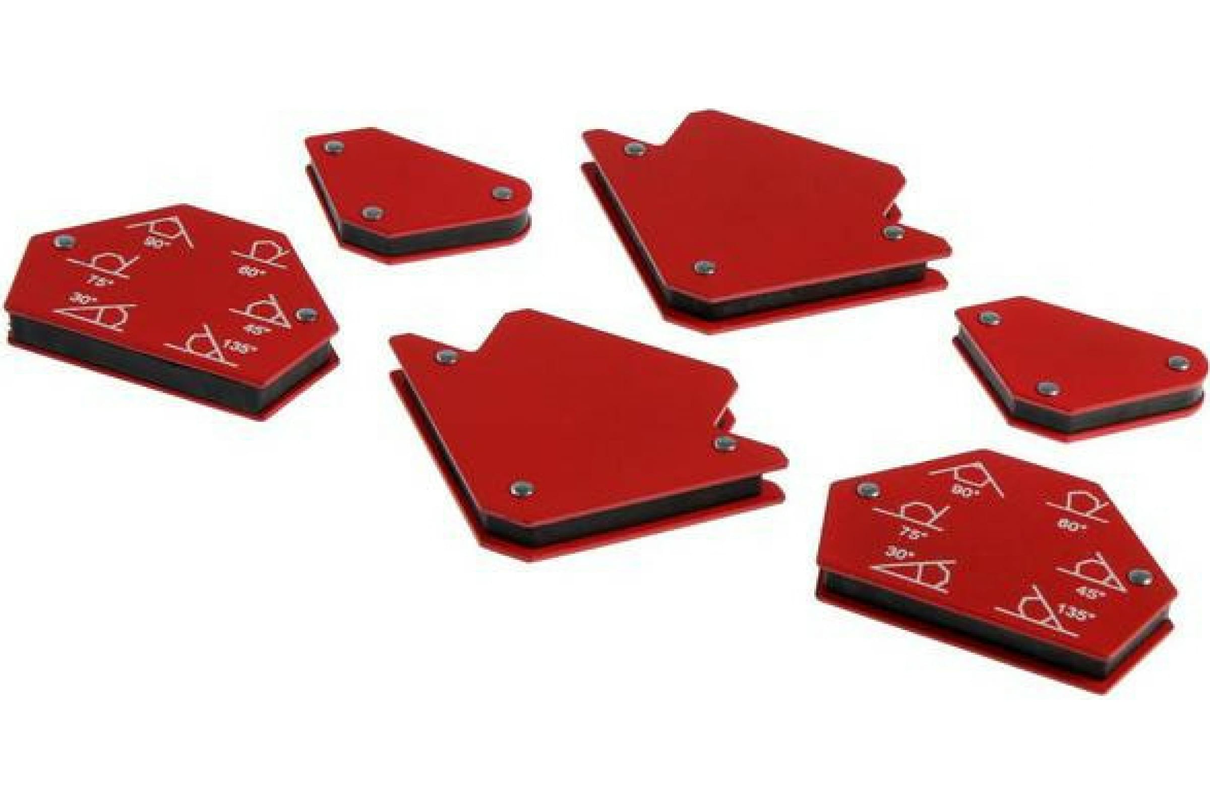 Набор магнитных угольников для сварки ТУНДРА, 30,45,60,75,90,135°, усилие 4 и 11 кг, 6 шт.