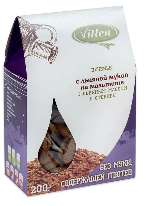 Печенье Vitlen с льняной мукой на мальтите, 200 г х 2 шт