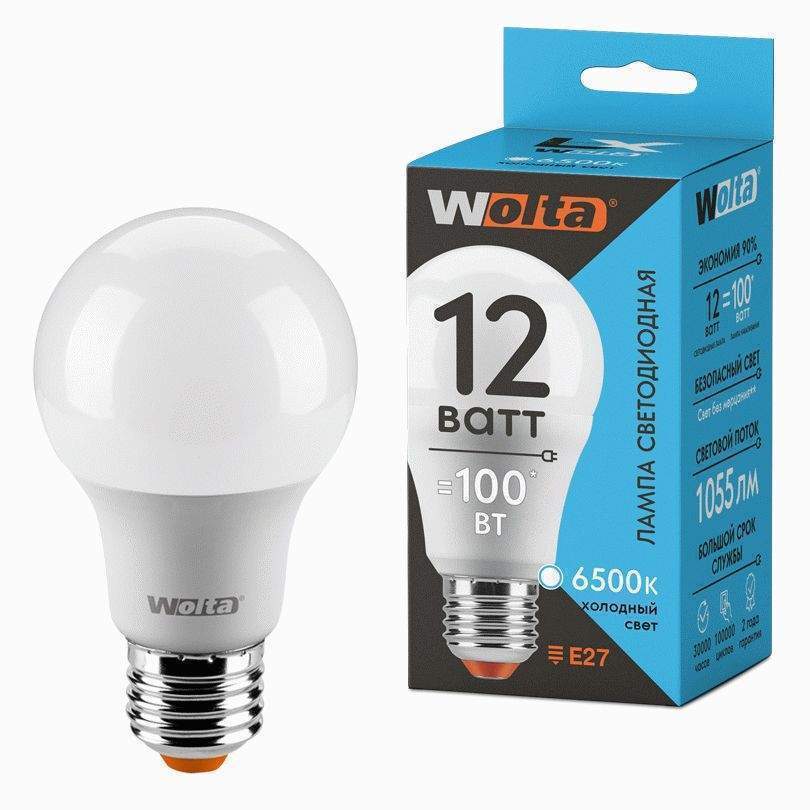 

Лампа светодиодная WOLTA, E27, 12W, 6500K, ЛОН ("груша"), арт. 731409 - (10 шт.)