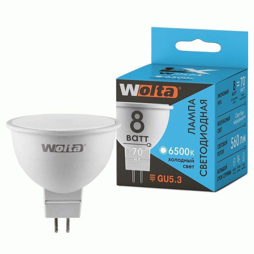 

Лампа светодиодная WOLTA, GU5.3, 8W, 6500K, арт. 731430 - (10 шт.)