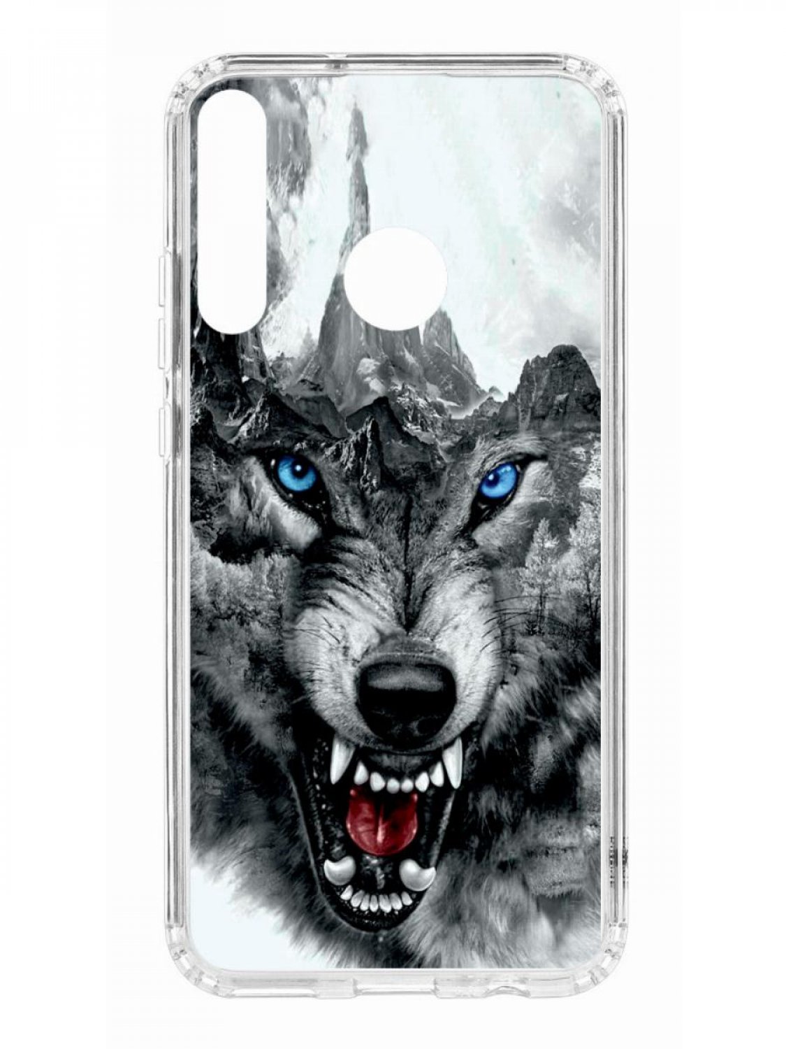 фото Противоударный чехол для huawei p40 lite e kruche print волк прозрачный с рисунком кruче