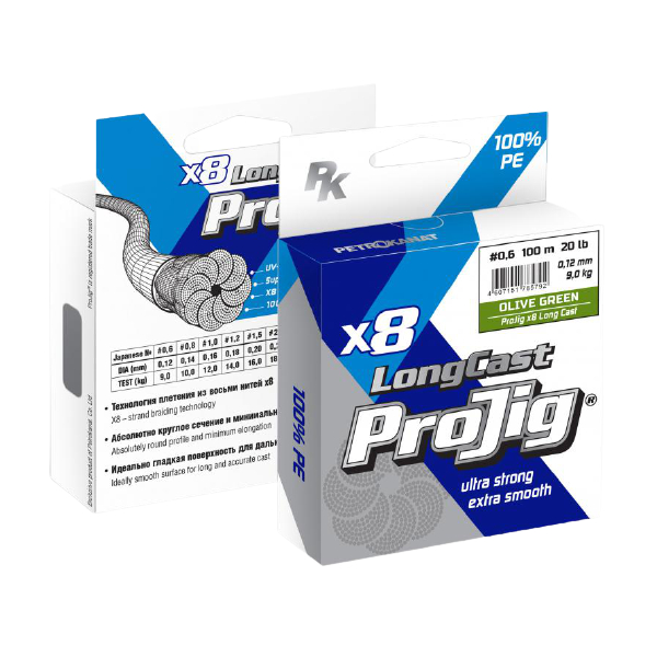 Леска плетеная Projig X8 Long Cast 0,16 мм, 100 м, 12 кг, хаки