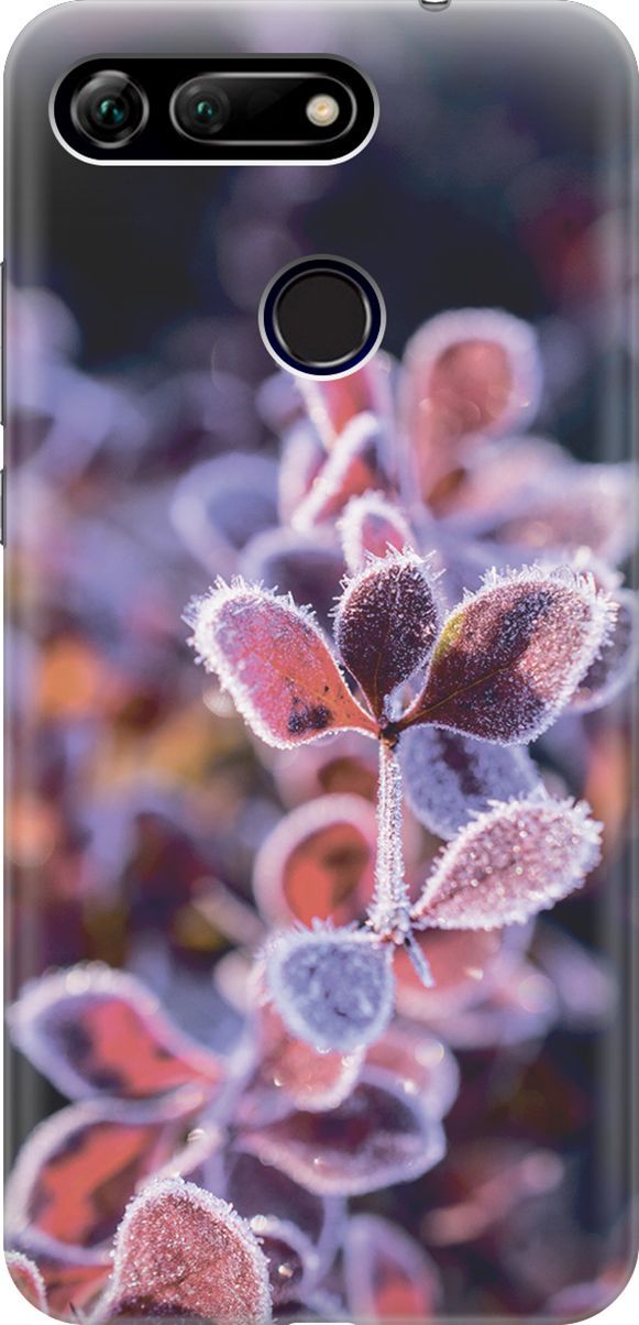 

Силиконовый чехол на Honor View 20 (V20) с принтом "Иней на листочках", Розовый;черный, 2766