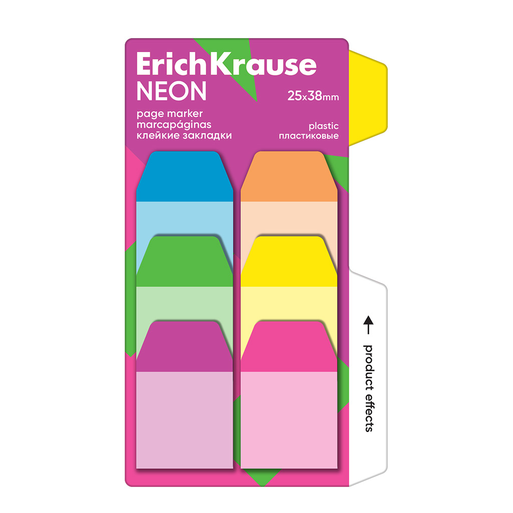 

Клейкие закладки пластиковые ErichKrause Neon 61585, 25X38 мм, 60 листов, 6 цветов