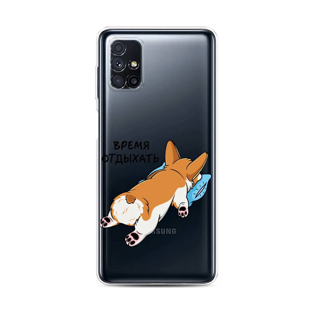 

Чехол на Samsung Galaxy M31s "Корги отдыхает", Черный;коричневый;голубой, 2101450-1
