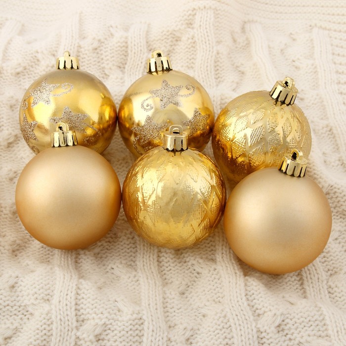 

Шар на ель Зимнее волшебство Праздничные огоньки-звезды Р00012810 6 шт. золотистый, Праздничные огоньки - звезды