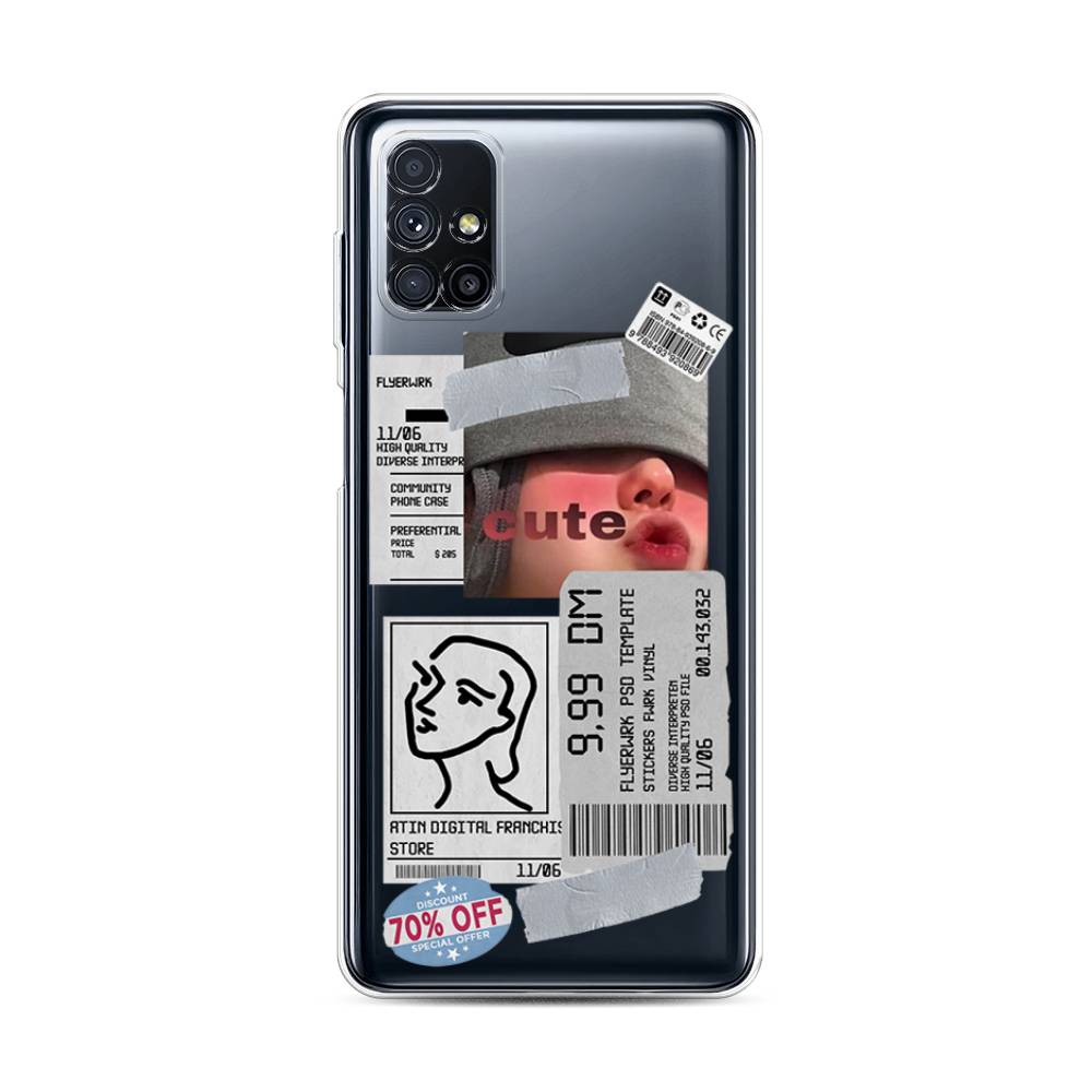 

Чехол на Samsung Galaxy M31s "Cute girl collage", Розовый;серый;голубой, 2101450-6