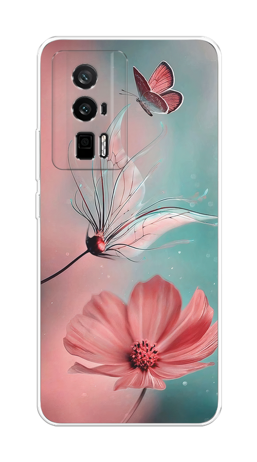

Чехол на Xiaomi Redmi K60/Poco F5 Pro "Бабочка и цветок", Голубой;розовый, 318850-1