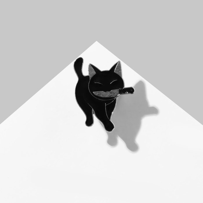 

Значок "Кот" охотник, хитрый, цвет чёрный в серебре, (2шт.)