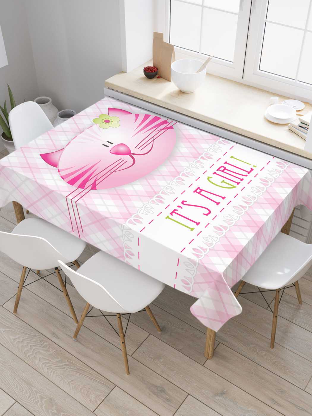 

Скатерть прямоугольная JoyArty "Рождение девочки" из оксфорда, 180x145 см, Розовый, Рождение девочки