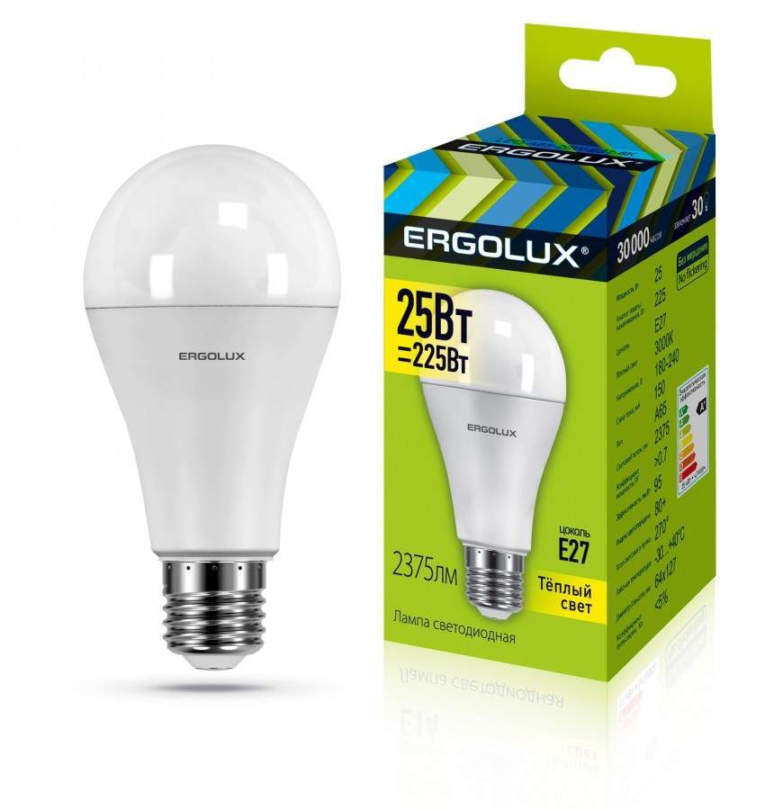 

Лампа светодиодная ERGOLUX, E27, 25W, 3000K, ЛОН ("груша"), арт. 765423 - (10 шт.)