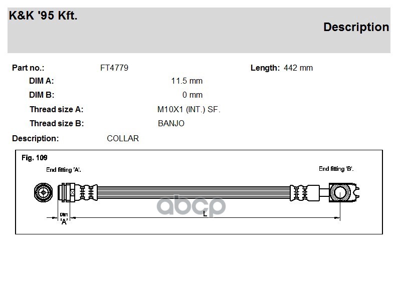 

Шланг тормозной передн AUDI: A3 1.6/1.8/1.8 T 96- K&K FT4779, FT4779