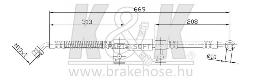 Шланг тормозной передн прав KIA: Sorento (JC) 2.5 CRDi 12.06- K&K FT0831