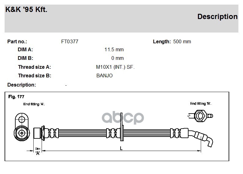 

Шланг тормозной передн прав TOYOTA: AVENSIS 1.6-2.0 00- F R K&K FT0377, FT0377