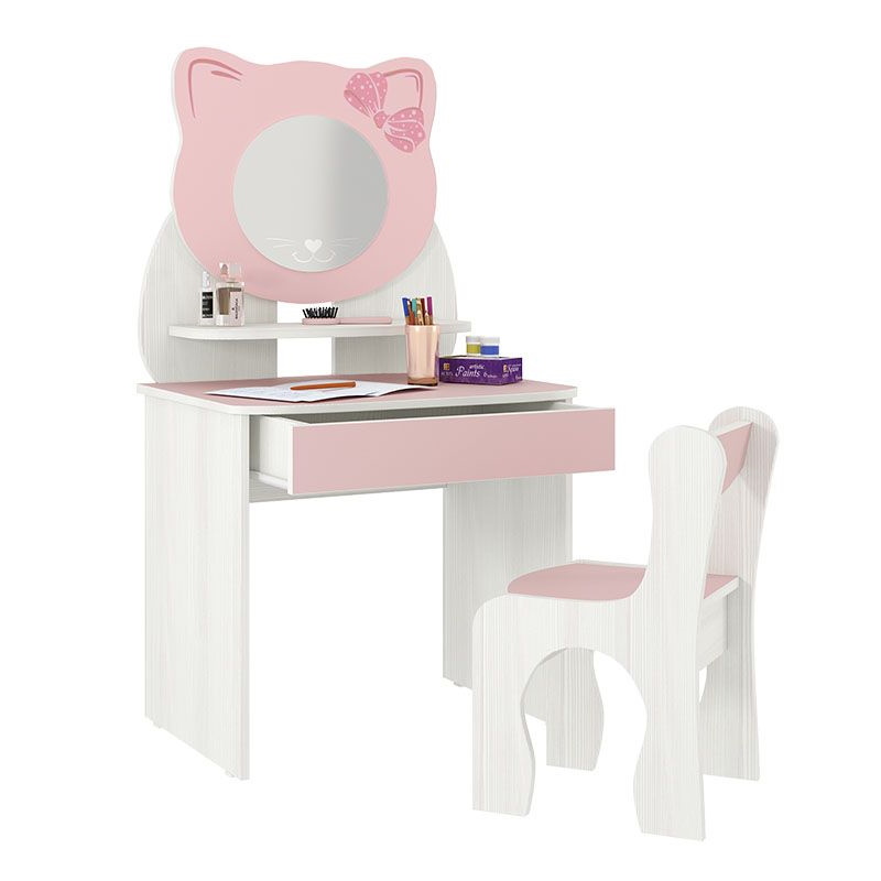 Набор стол и стульчик Котенок белый рамух/розовый