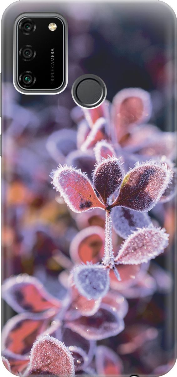 

Силиконовый чехол на Honor 9A с принтом "Иней на листочках", Розовый;черный, 2764
