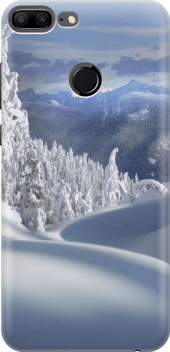 

Силиконовый чехол на Honor 9 Lite с принтом "Заснеженный лес и горы", Белый;голубой, 2763