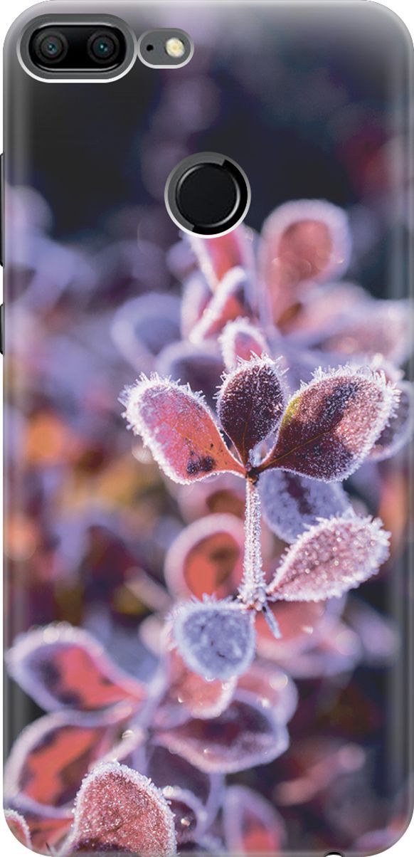 

Силиконовый чехол на Honor 9 Lite с принтом "Иней на листочках", Розовый;черный, 2763