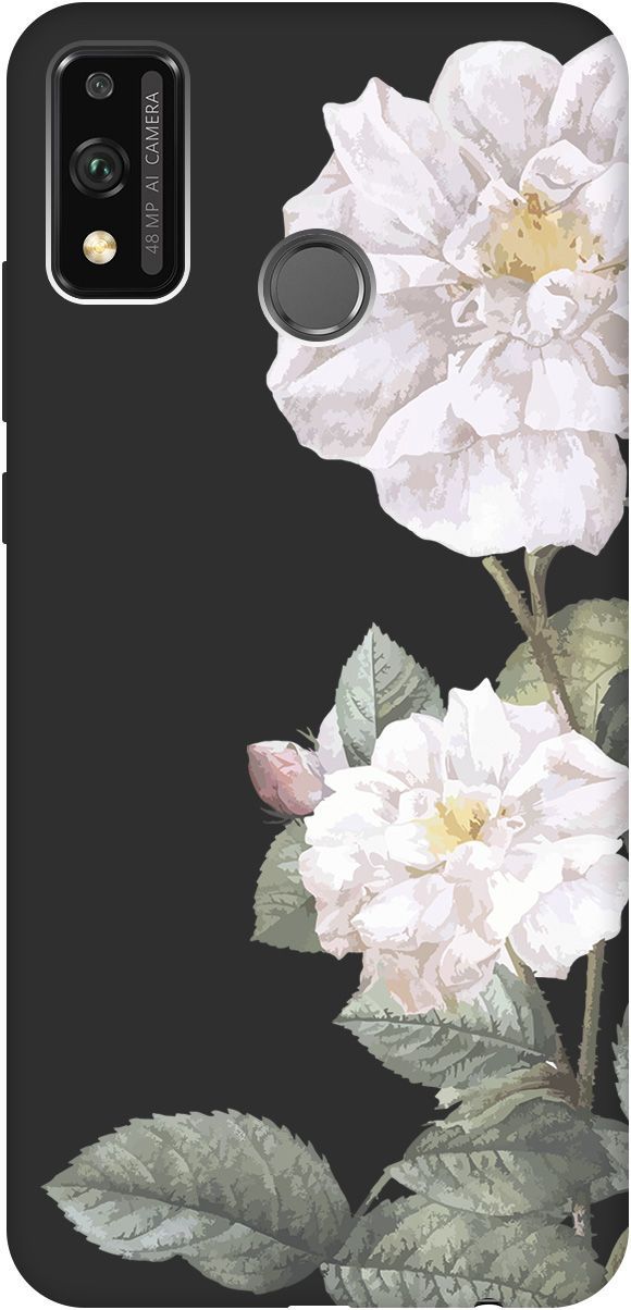 

Матовый чехол на Honor 9X Lite с принтом "White Rose" черный, 2442